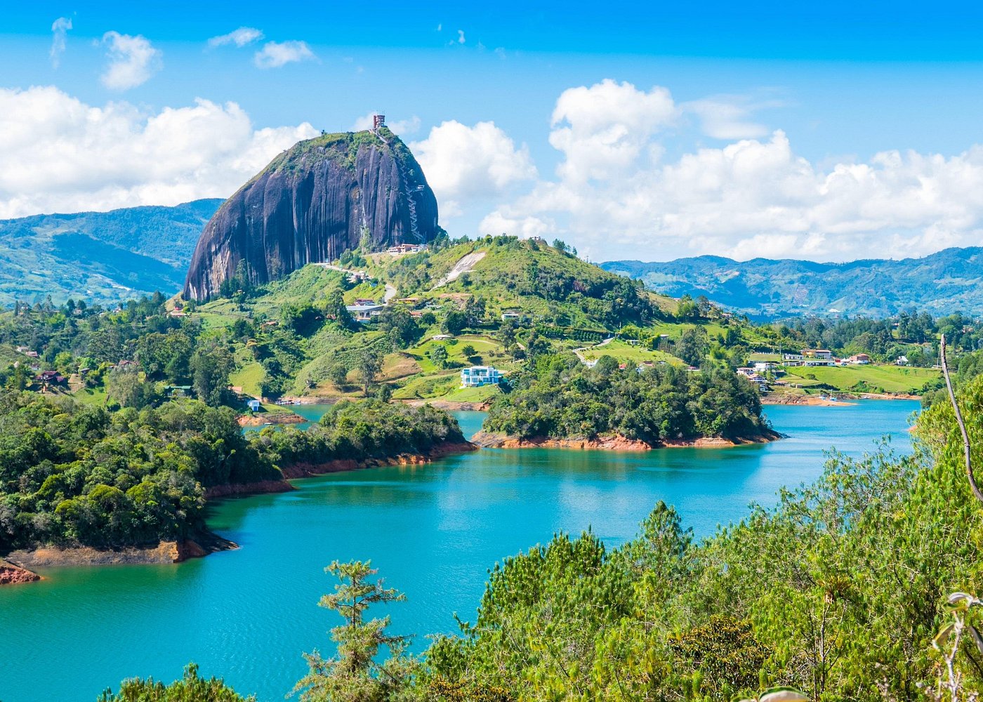 Guatapé reservoir and El Peñol granite monolith near Medellín