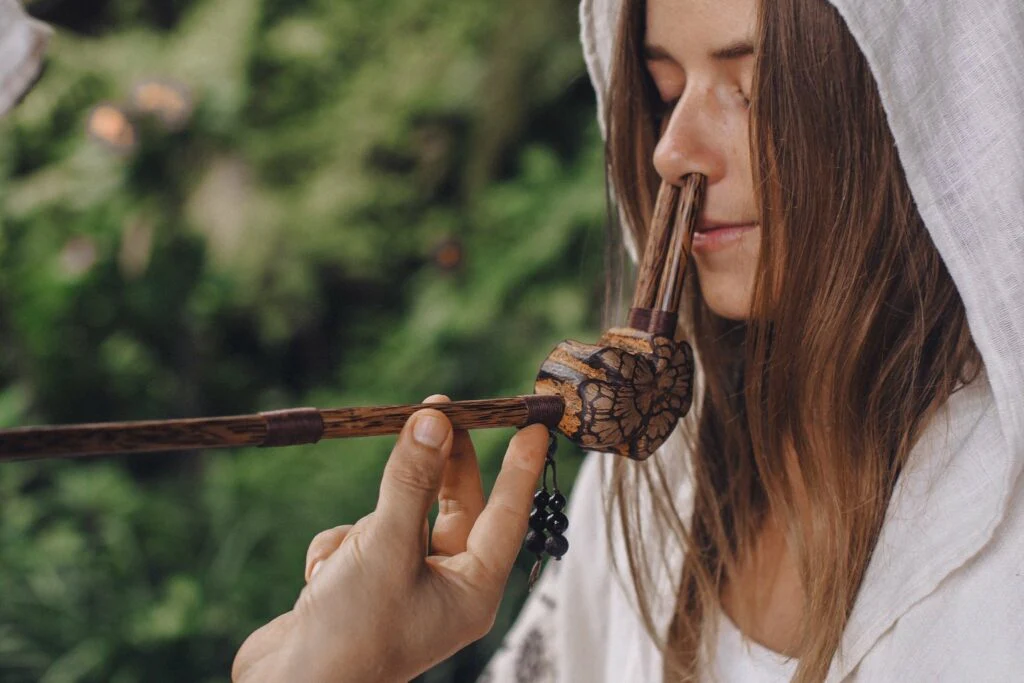 Sacred hapé snuff and ceremonial tools